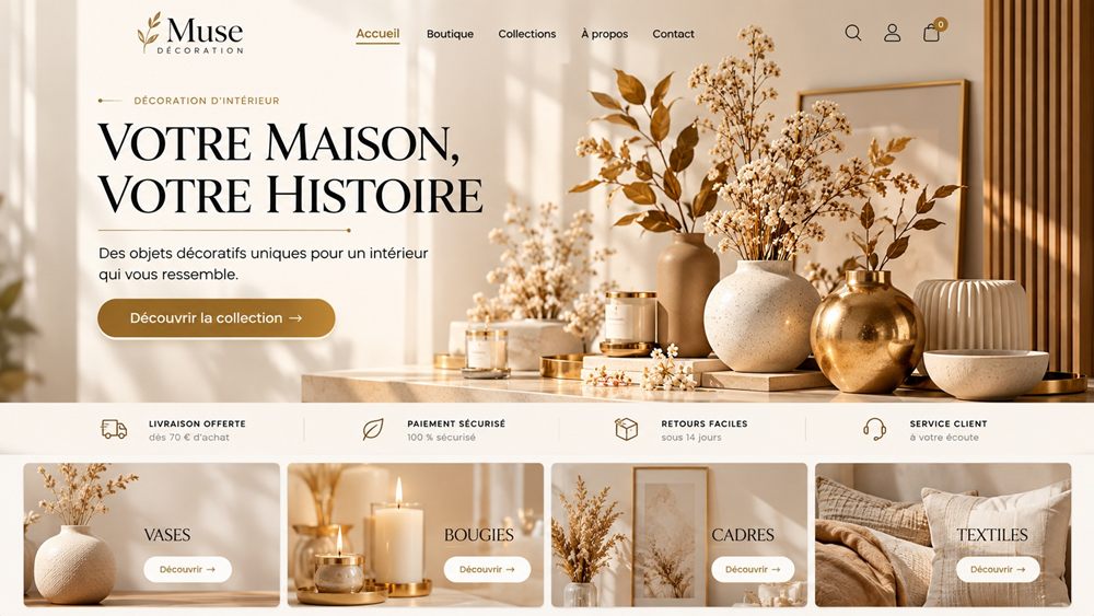 Maquette de boutique en ligne — style élégant et minimaliste